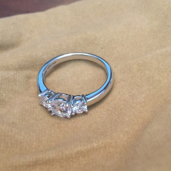 QVC Diamonique 1.5 cttw, 3 Stone Platinum Clad, 9 - Picture 3 of 4